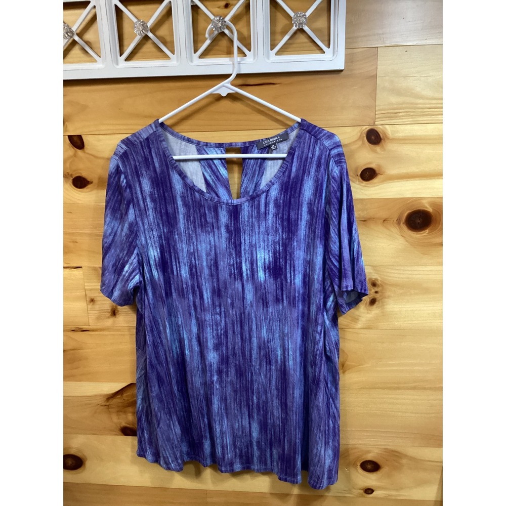 Lisa Rinna Collection Purple Abstract Print Crossover Back Top XL Short Sleeve